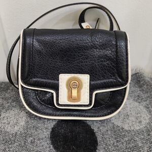 Juicy Couture Vintage Black & Cream Leather Mini Crossbody Bag Keyhole Lock